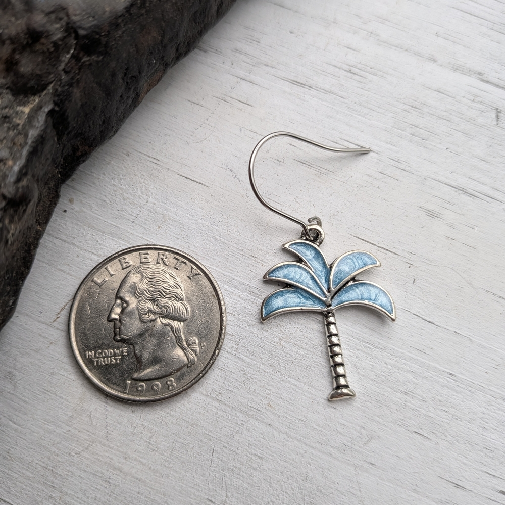 Blue Palm Tree Dangle Earrings / Beach Jewelry - Picture 5 of 5